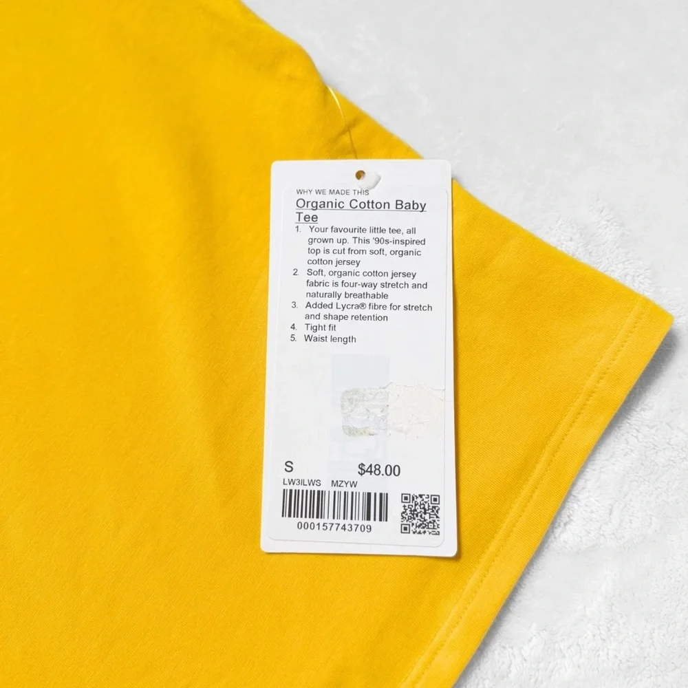 NWT Lululemon Organic Cotton Baby Tee – Yellow – Size S - Picture 6 of 7